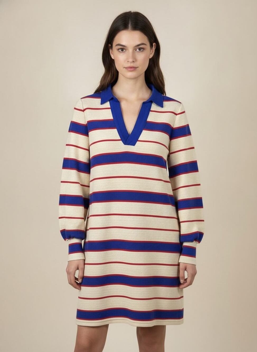 Pomander Place Striped Knit Polo Ruby Popover Shirt Dress, Small